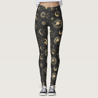 Legging Arte da Astrologia do Sol em Estrela-de-Lua Negra