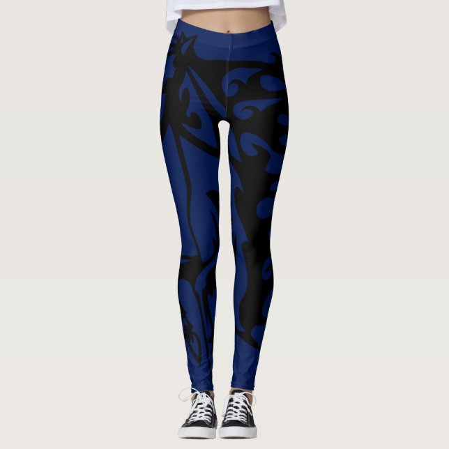 Legging Arte da Linha Bronco Stallion Stallion Blue Pony (Frente)