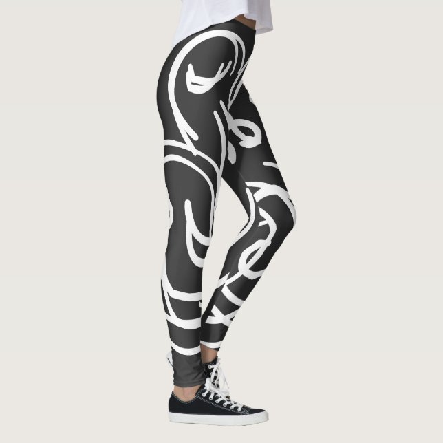 Legging Arte das linhas geométricas brancas abstrato moder (Direita)