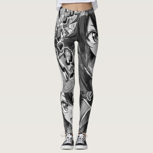 Legging Arte de Anime de Menina em Preto e Branco em Leggi