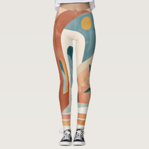 Legging Arte de Arco Tropical Meados do Século em Ocre Azu