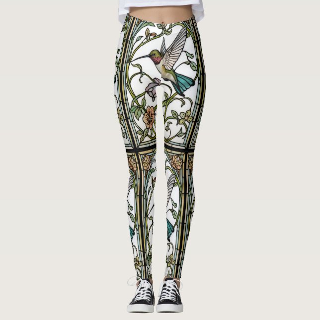 Legging Arte de beija-flor elegante botânico boho chic (Frente)