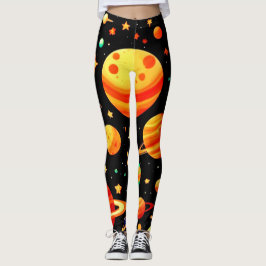 Legging Arte De Cartoon Cósmico De Tonalidade Quente