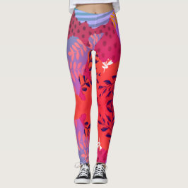 Legging Arte de colagem floral de abstrato multicores