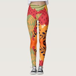 Legging Arte de colagem floral de abstrato multicores
