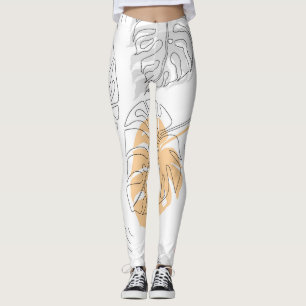 Legging Arte de Desenho de Linha Monstera Exótica