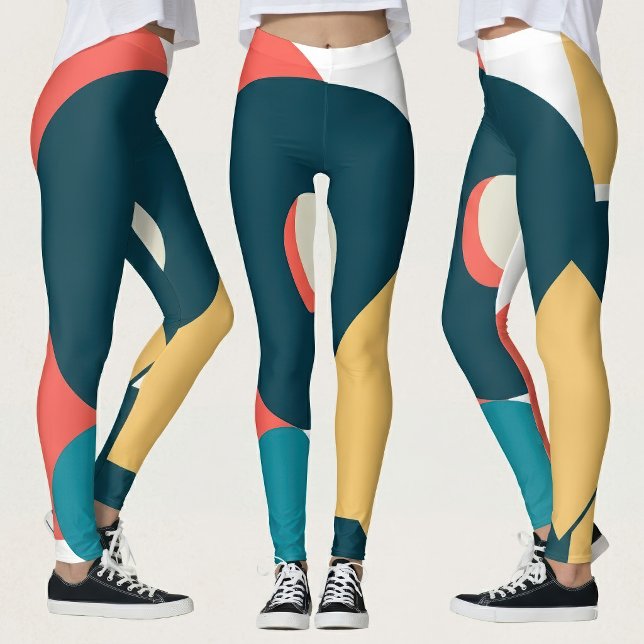 Legging Arte de Design Geométrico Abstrato Retro em Risogr (Retro Abstract Geometric Risograph Art Design. Leggings)