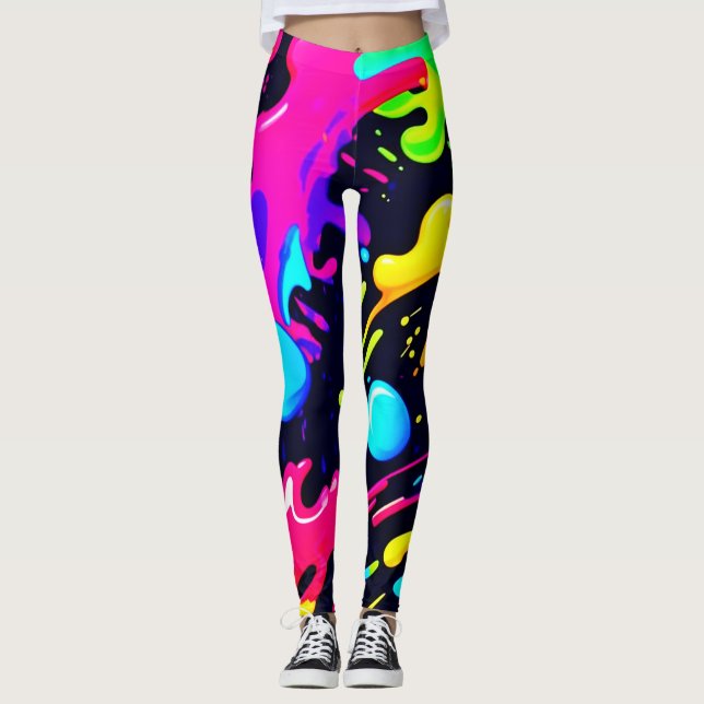 Legging Arte de explosão de cor líquida de abstrato (Frente)
