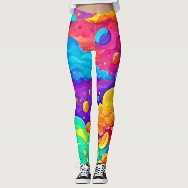Legging Arte de Explosão de Cores de Desenho Animado (Frente)