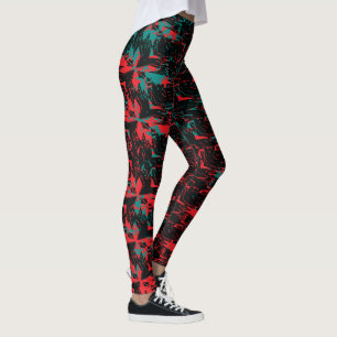 Legging Arte de Falha Floral Vermelho e Turquesa Repetir