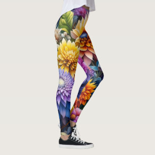 Legging Arte de flores coloridas de IA