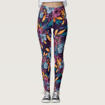 Legging Arte de Flores de Aquarela de Marinho Burgundy<br><div class="desc">Este padrão elegante e artístico é perfeito para a moda e na moda. Apresenta uma borda vermelha, azul-marinho, amarelo-mostarda, verde-esmeralda, queda de aquarela azul clássica e outono, flores e deixa o padrão do buquê sobre um simples fundo de burlagem roxa. É um país artístico, moderno, bonito, único e moderno. Estilize...</div>