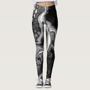 Legging Arte de Fluidos Digitais de Mármore Preto e Branco