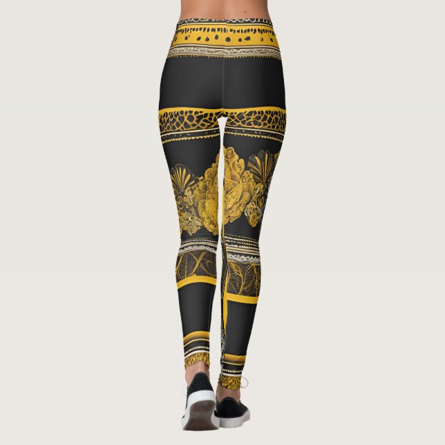Legging Arte de IA de girassol preto e amarelo vintage (Verso)