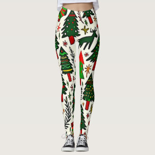 Legging Arte de Impressão com Padrão Natalino Vibrante
