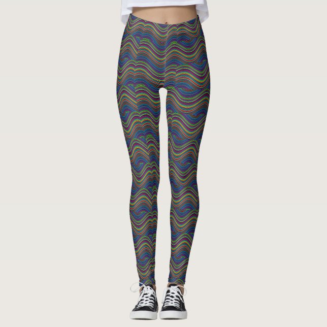 Legging Arte de linha ondulada de Abstrato legal Thunder_C (Frente)