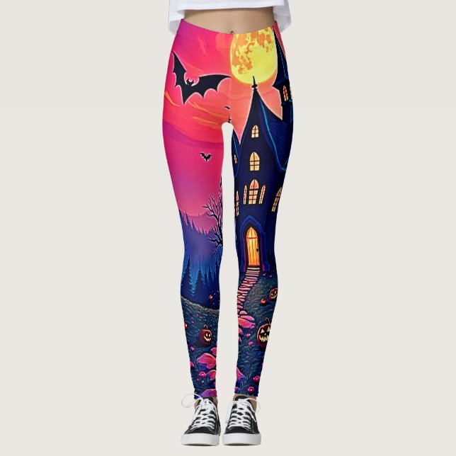 Legging Arte de Mansão Assombrada de Halloween Spooky (Frente)