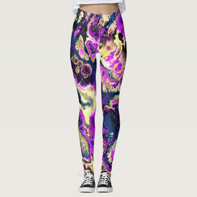 Legging Arte de Mármore Fractal Vibrante Trippy Boho Hippi (Frente)