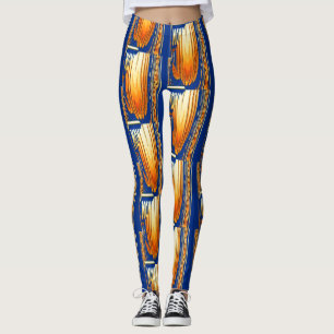 Legging arte de padrão aquoso de abstrato azul e amarelo