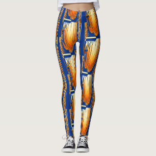 Legging arte de padrão aquoso de abstrato azul e amarelo