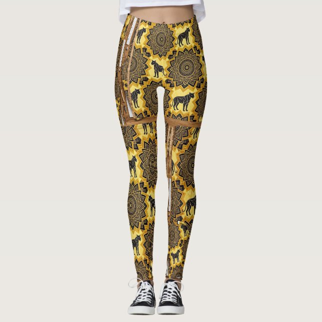 Legging Arte de Padrão de Fusão de Esboço de Leopardo (Frente)