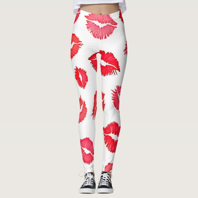 Legging Arte de padrão de lábios vermelho e rosa (Frente)