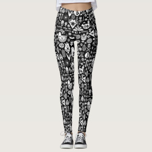 Legging Arte de Padrão Folclórico Escandinavo Nórdico