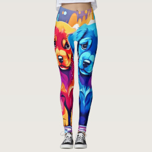 Legging Arte de Par de Cachorrinhos Coloridos