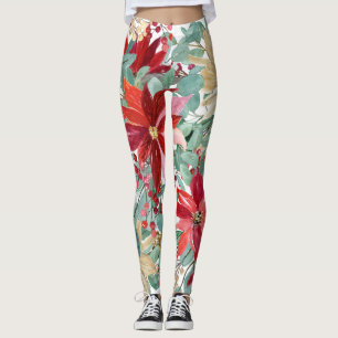 Legging Arte de Pássaro Floral de Natal