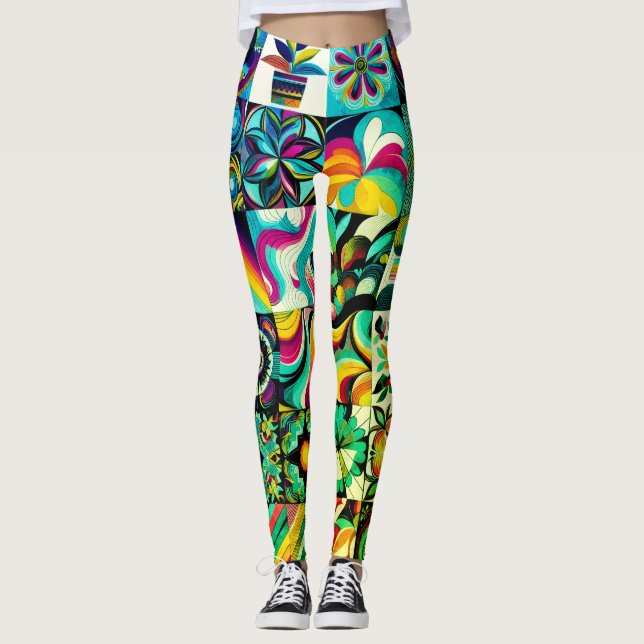 Legging Arte de Patchwork Abstrato Par de Moderno Personal (Frente)