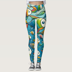 Legging Arte de peixe submarino colorida