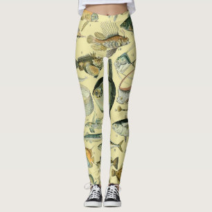 Legging Arte De Pesca Científica Dos Peixes Vintage