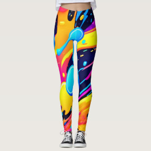 Legging Arte de Pintura com Salpicos de Neon