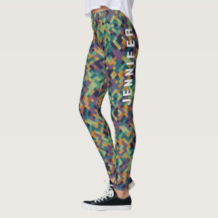 Legging Arte de Pixel Verde Tendência e Padrão Abstrato No