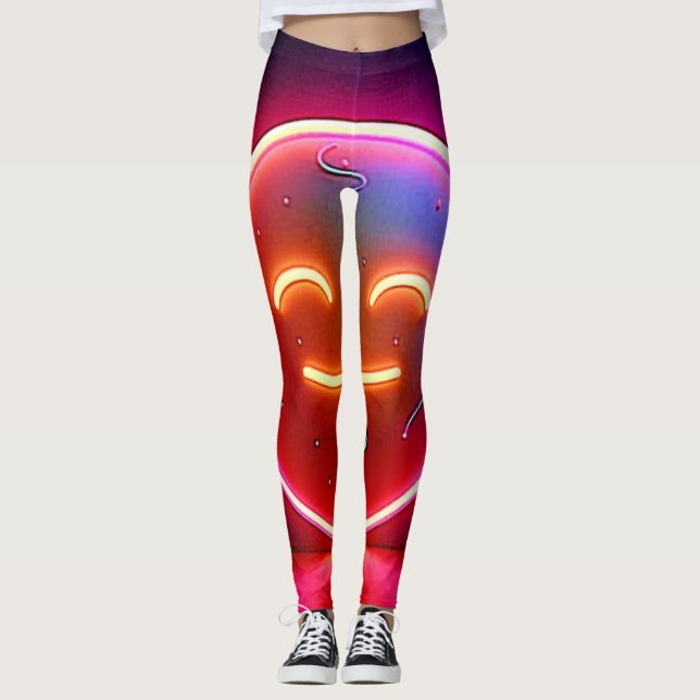 Legging Arte de Rosto Feliz com Brilho Neon (Frente)