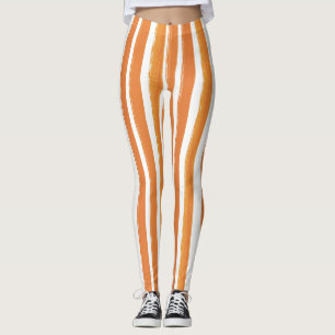 Legging Arte de Stripe de Doces Laranja e Branco Vertical 