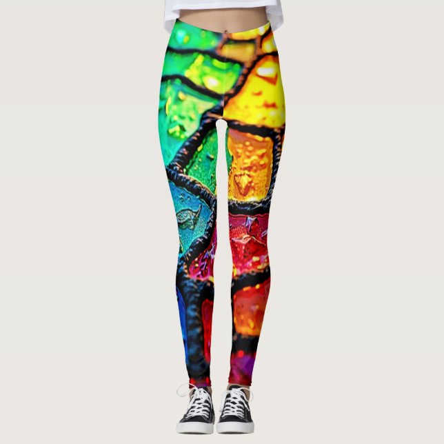 Legging Arte de Vidro Manchado Arco-Íris Close-Up (Frente)