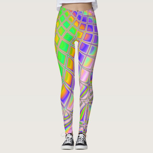 Legging Arte Digital Fractal Abstrato Trippy Groovy Vibran (Frente)