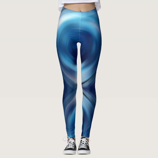 Legging Arte Digital Gradiente Azul Espiral abstrato (Frente)