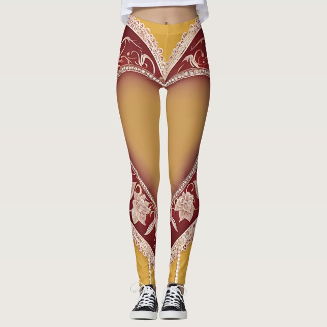Legging Arte do Coração Vermelho Lingerie Lace AI (Frente)