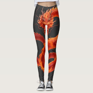 Legging Arte do Dragão de Fogo Vermelho   Desenho de Dragã