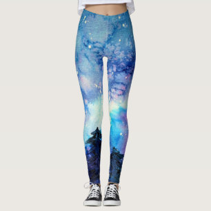 Legging Arte do Espaço de Aquarela: Árvores do Céu Noturno