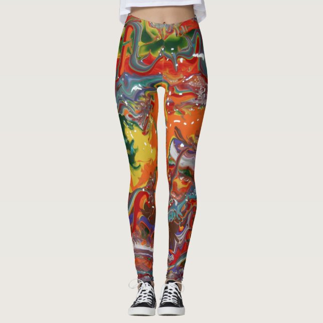 Legging Arte do Fluxo de Cores do Arco-Íris (Frente)