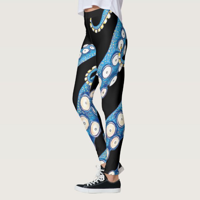 Legging Arte do Octopus de Kraken Azul (Esquerda)