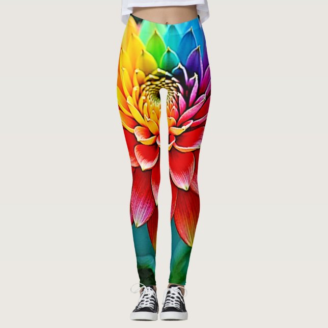 Legging Arte do Sonho Petal do Arco-Íris Vibrante (Frente)