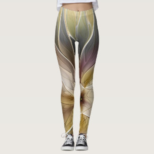 Legging Arte Dourado do Fractal do abstrato da beringela