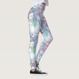 Legging Arte em aquarela de bonecos de neve da temporada d