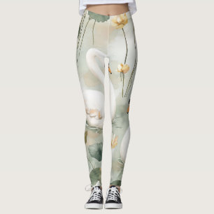 Legging Arte em Aquarela do Cisne Branco de Luxo e Lírio-d