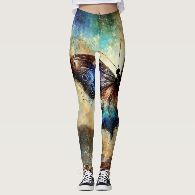 Legging Arte Fantástica da Borboleta Cósmica (Frente)