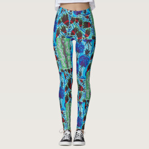Legging Arte Floral Azul e Verde Maximalista Vibrante